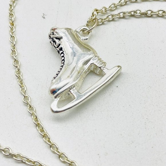 Ice Skating Charm Necklace Silver Tone Skater Winter Olympics Sports Racing - Picture 2 of 7